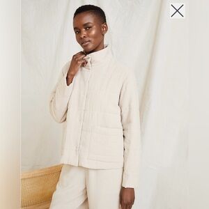 EILEEN FISHER TENCEL™ Seersucker Padded Jacket Sz M Boxy Padded Checked Beige